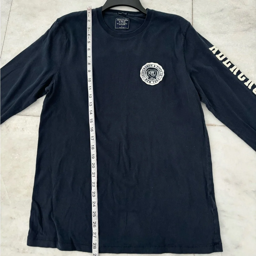 Y2K Abercrombie & Fitch Shirt Blue Spellout Logo Long Sleeve Cotton Men L Preppy